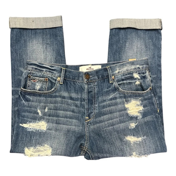 Hollister Jr. Cropped Boyfriend Relaxed Distressed Denim Jeans size 7 - Picture 4 of 12